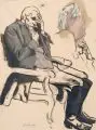 Arthur Kampf, Sitzender Mann und Studie einer Hand. Ohne Jahr, Gouache und Öl auf gelblichem Papier