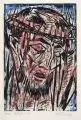Otto Lange, Christuskopf, 1916, Farbholzschnitt in drei Farben auf hauchdünnem Japan