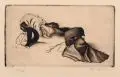 Masken by Richard Müller, 1915, Radierung in Braun mit leichtem Plattenton auf festem, beigefarbenen Papier, sold Jun 2017