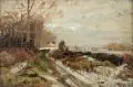 Winterlandschaft mit Schäfer und Schafherde. 1881 oder 1884 by Hugo Mühlig, Öl auf Leinwand, vollflächig auf Holz aufgezogen, sold Mar 2017