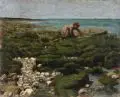 Pierre Billet, Kleine Krabbenfischerin am Strand von Yport (?), Normandie, 1875, Öl auf Leinwand