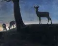 Otto Fikentscher, Ein Frühlingsmorgen - Rehe, Öl auf Leinwand