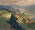 Karl Quarck, Blick auf den Schreckenstein bei Aussig, Vor 1923, Öl auf Malpappe