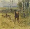 Emil Rieck, Rehbock und Fasane am Waldrand. Anfang 20. Jh