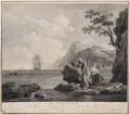 Jean-Jacques Le Veau, Les Amans à la Pêche, Kupferstich auf Bütten (mit Wasserzeichen) nach einem Gemälde von Joseph Vernet