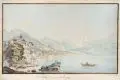 H. Goldschmid, Vüe du Village & du Lac de Brienz, Aquarell und Federzeichnung in Tusche auf festem Papier