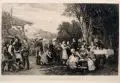 Wilhelm Krauskopf, Ländliches Fest in Schwaben, Radierung auf Kupferdruckpapier nach einem Gemälde von Eduard Kurzbauer in den Bayerischen Staatsgemäldesammlungen