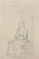 Ludwig Richter, (zugeschr.), Studie einer sitzenden, betenden Frau. Wohl Mitte 19. Jh, Bleistiftzeichnung auf gräulichem Papier