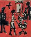 Lutz Fleischer, Vor dem Café, 1984, Gouache über Faserstiftzeichnung auf olivgrünem Karton