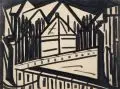 Jacoba van Heemskerck, Zeichnung 19, Wohl 1915, Pinselzeichnung in schwarzer Tusche auf leichtem, chamoisfarbenen "Bristol"-Karton, mit dem Firmen-Trockenstempel in der Ecke u.li