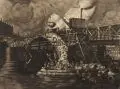 Karl Ernst Hänsel, Abbruch der Augustusbrücke, Um 1907, Aquatintaradierung in Braun auf kräftigem Papier