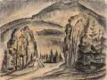 Adriaan Lubbers, Bergige Landschaft, 1923, Kohlestiftzeichnung auf Bütten