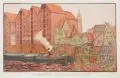 Otto Ubbelohde, Packhäuser an der Weser, Farblithografie auf glattem Papier