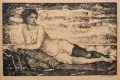 Hans Unger, Liegendes Mädchen, Um 1917, Lithografie auf gelblichem Bütten