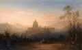 Karl Heilmayer, Abend im Garten der Villa Doria bei Rom, Öl auf Leinwand