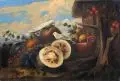 Julius Scheuerer, (Umkreis?), Stillleben mit Früchten und Taubenpaar. 19. Jh, Öl auf Leinwand