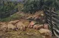 Georg Hänel, Schweine i[n] Ludwigshöhe, Öl auf Leinwand, auf Malpappe montiert
