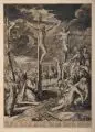 Aegidius Sadeler, Die Kreuzigung Christi, 1590, Kupferstich auf Bütten, auf Untersatzpapier