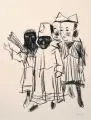 Otto Lange, Vier Kinder mit Masken, 1920, Kreidelithographie auf "Van-Gelder-Zonen"-Bütten