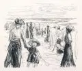 Max Liebermann, Am Strand, Um 1925, Holzschnitt - Zeichnung auf China