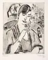 Max Pechstein, Junge Frau mit Zigarette (Marta Möller), 1921, Kaltnadelradierung mit Pinselätzung auf kräftigem, chamoisfarbenen Bütten- Aquarellpapier