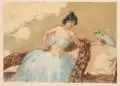 Richard Ranft, Tanzende mit Fächer. Anfang 20. Jh, Farbaquatintaradierung auf Karton