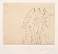 Edwin Scharff, Drei schreitende weibliche Akte, 1911, Radierung mit Tonplatte auf kräftigem Velin