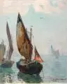 Boote in der Lagune vor Venedig. Spätes 19. Jh by August Lemmer, Öl auf Leinwand auf Hartfaserplatte maroufliert, sold Sep 2016