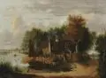 Alfred Stannard, (zugeschr.), Verladen der Getreideernte am Fluß Yare bei Norwich. Wohl 1870er Jahre, Öl auf Leinwand