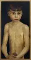 Bruno Paul Seener, Bildnis eines Knaben mit Kleeblatt (Portrait A. M.), Um 1924, Öl auf Sperrholz, auf eine Sperrholzplatte montiert und mit umlaufender, vergoldeter Schmuckleiste versehen