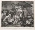 Gaetano Venzo, Anbetung der Hirten. 1. H. 19. Jh, Radierung auf Kupferdruckpapier nach einer Vorlage von Jacopo Bassano