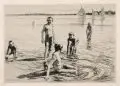 Philipp Franck, Badende Knaben am Wannsee, 1917, Kaltnadelradierung mit Tonplatte auf feinem Bütten