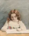Hans Latt, Lesendes Mädchen, 1907, Graphitzeichnung und Wasserfarben auf festem Papier