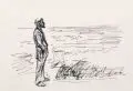 Max Liebermann, Mann im Feld, Um 1925, Holzschnitt - Zeichnung auf China