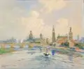 Camillo Schneidenbach, Dresden - Blick auf die Altstadt von der Marienbrücke aus. Frühes 20. Jh, Aquarell über Bleistift auf leicht bläulichem Papier