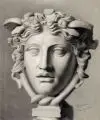 Hans Hartmann-McLean, Medusa Rondanini, Kohlestiftzeichnungen, weiß gehöht, auf grünlichem und grauen Papier