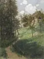 Adolf Noether, Zeschnig, Aquarell über Kohlestiftzeichnung auf grauem Papier
