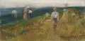Ernst Oskar Simonson-Castelli, Erntelandschaft mit Bauern, Um 1900, Öl auf Leinwand, auf Holz aufgezogen