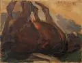 Max Feldbauer, Sich wälzendes Pferd, 1903, Öl auf Rupfen