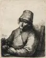 Johann Andreas Benjamin Nothnagel, Johann Andreas B. Nothnagel, Brustbild eines sitzenden Bauern mit hoher Mütze, 1772, Radierung auf Bütten