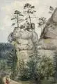 Adolphe Léonard De Mol, Teufels Backofen, Königsplatz, Sächsische Schweiz, Aquarell auf Karton