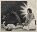 Sascha Schneider, Um eine Seele, 1895, Holzstich auf China