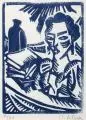 Cesar Klein, Frau mit Büchern, Um 1920, Farbholzschnitt auf dünnem Papier