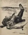 Max Liebermann, Gestürzter Reiter, 1914, Kreidelithographie auf bräunlichem Papier