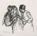 Max Liebermann, Drei alte Weiber, Holzschnitt auf dünnem Papier