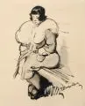 Junge Dame im Pelz. 1920er Jahre by Georg Richter-Lößnitz, Pinselzeichnung in Tusche laviert, mit Farbstift auf Zeichenpapier, sold Mar 2016