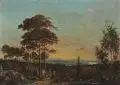 Johann Anton Castell, (zugeschr.), Abendstimmung über Dresden, Um 1850, Öl auf vorgrundierter Leinwand