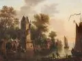 Durand, Abendliche Flußlandschaft mit Turm. 19. Jh, Öl auf Leinwand