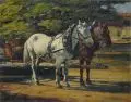 Emanuel Hegenbarth, Gespann mit Schimmel und Braunem, 1901, Öl auf Leinwand