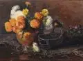 Anna Benkendorff, Stilleben mit Chrysanthemen und Brotkorb, 1915, Öl auf Leinwand
